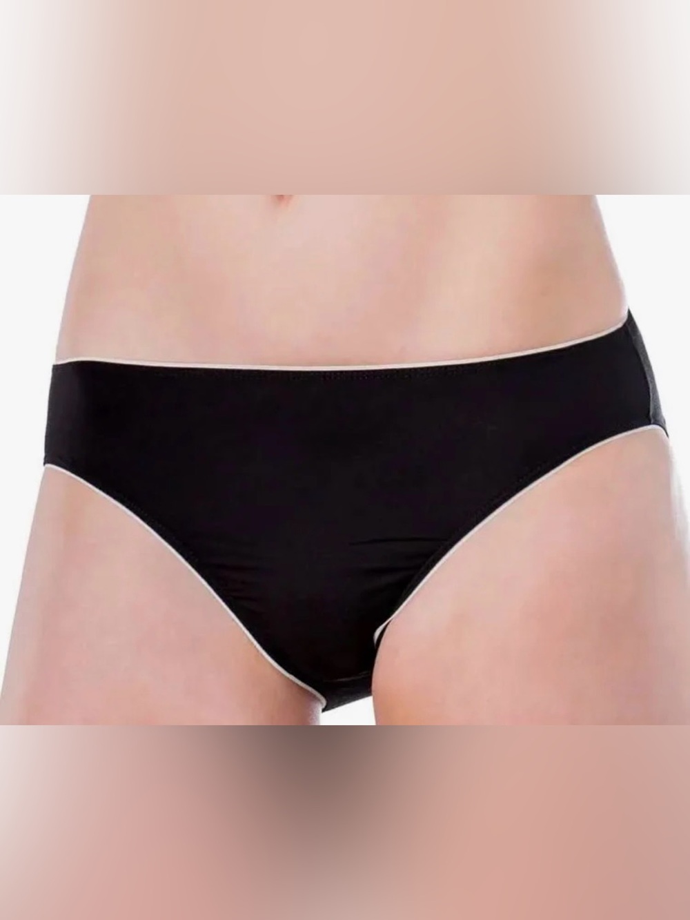 NWT Elita Bamboo Black Bikini Briefs with White Piping size small